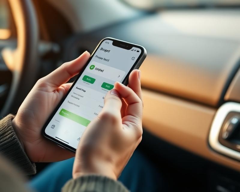 Person reviewing budget on phone in a car
